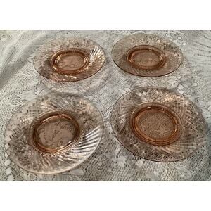 Arcoroc France Set Of 4 Rosaline Pink Swirl Glass Salad Plates 7.75” Vintage